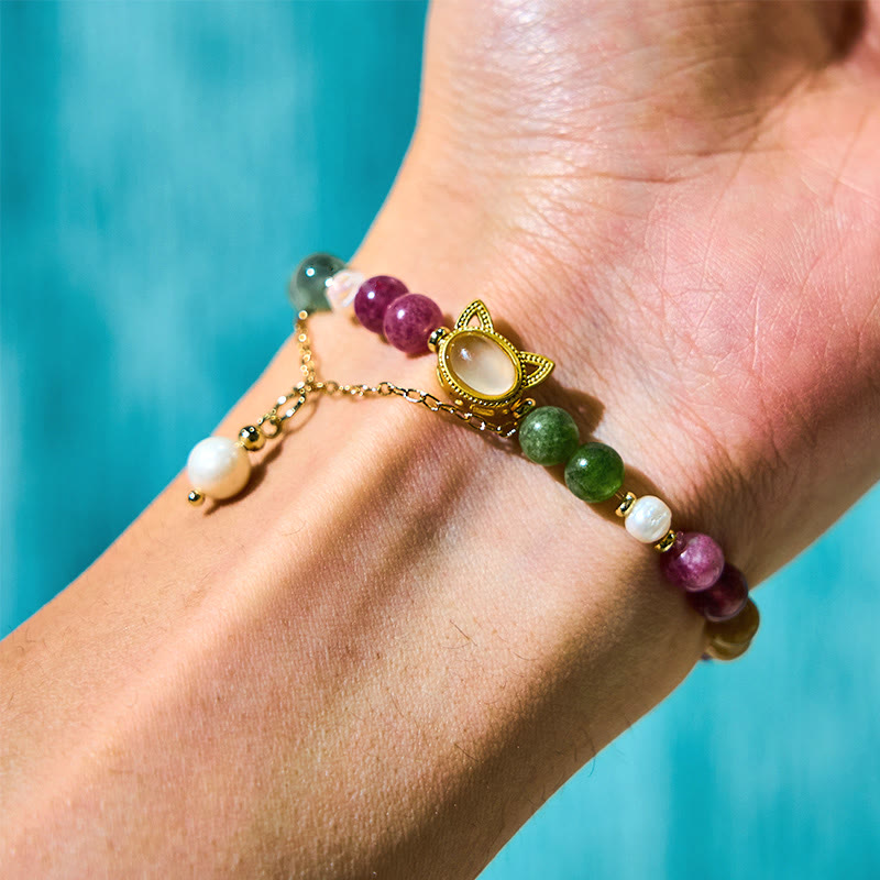 Tourmaline Lucky Cat Positive Bracelet 14-16cm Unisex