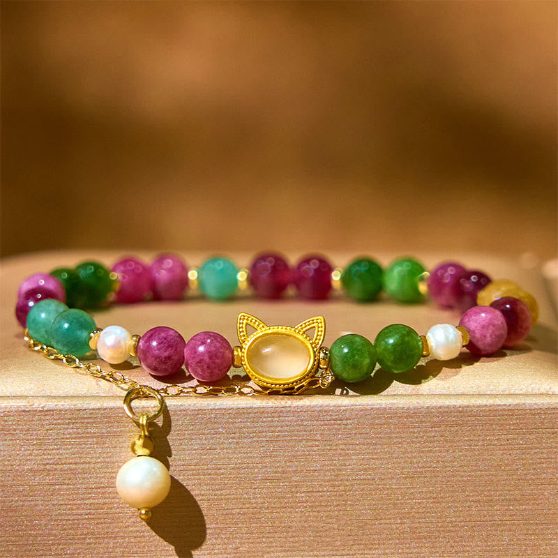 Tourmaline Lucky Cat Positive Bracelet 14-16cm Unisex