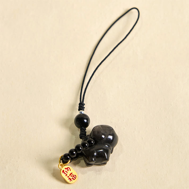 Silver Sheen Obsidian Fu Character Protection Necklace