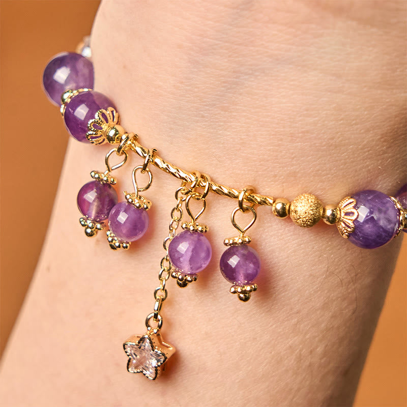 8mm Amethyst Four Leaf Clover Peace Bracelet