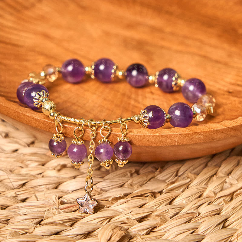 8mm Amethyst Four Leaf Clover Peace Bracelet