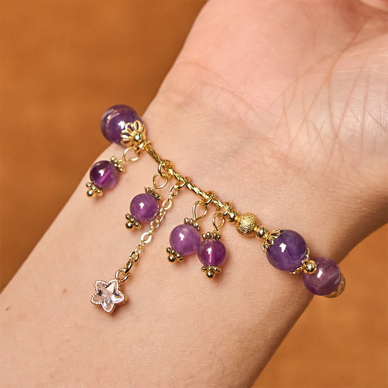 8mm Amethyst Four Leaf Clover Peace Bracelet