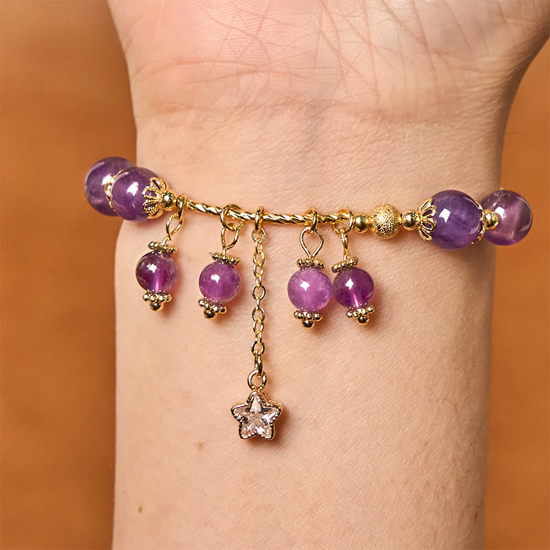 8mm Amethyst Four Leaf Clover Peace Bracelet