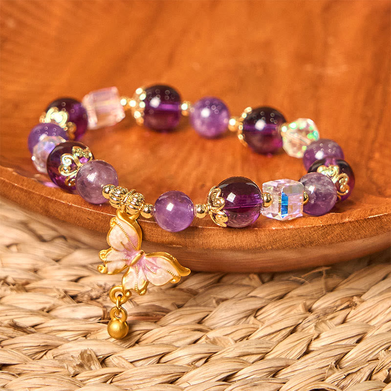 8mm Amethyst and Sunstone Peace Butterfly Bracelet
