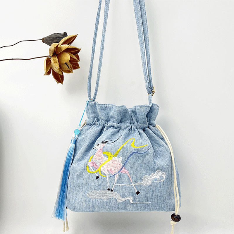 Fairy Deer Cotton Linen Yoga Bag 19x20x10cm