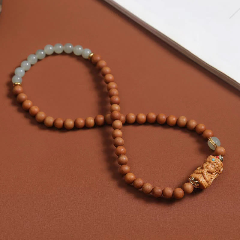 Unisex Hetian Jade and Sandalwood Bracelet 13-21cm