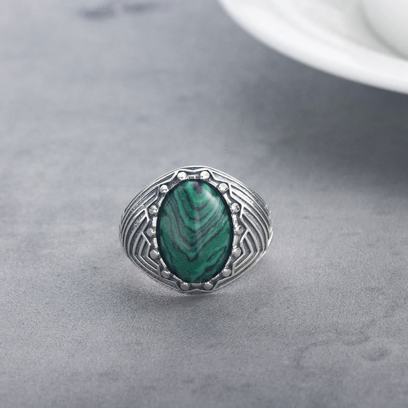Vintage 18mm Sterling Silver Malachite Calmness Ring