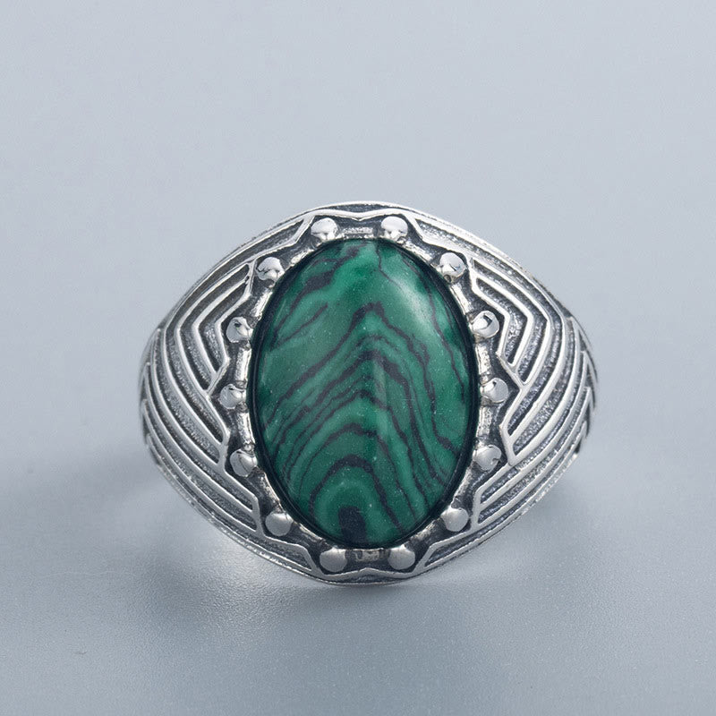 Vintage 18mm Sterling Silver Malachite Calmness Ring