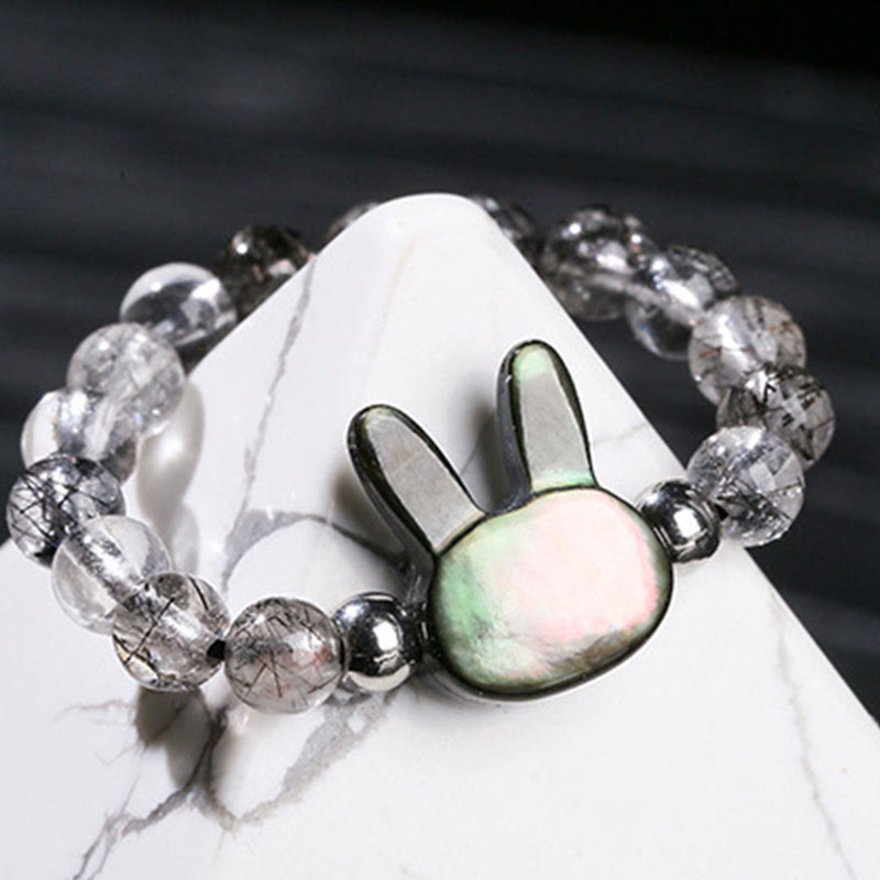 Adjustable 3mm Black Rutilated Quartz Rabbit Ring