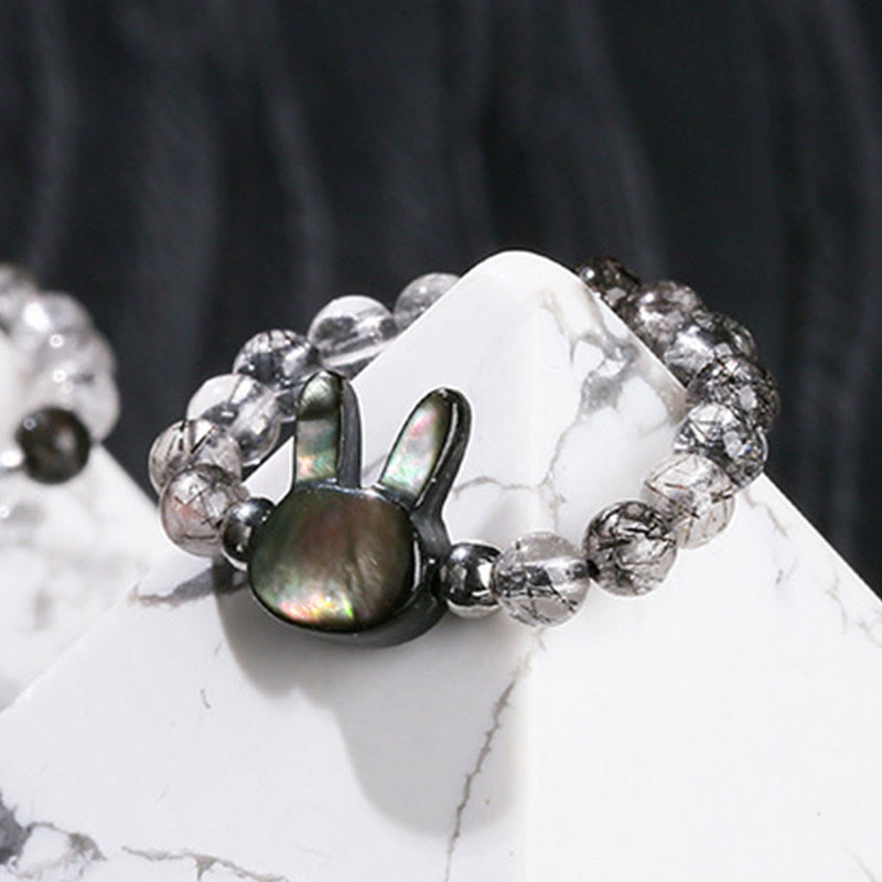 Adjustable 3mm Black Rutilated Quartz Rabbit Ring