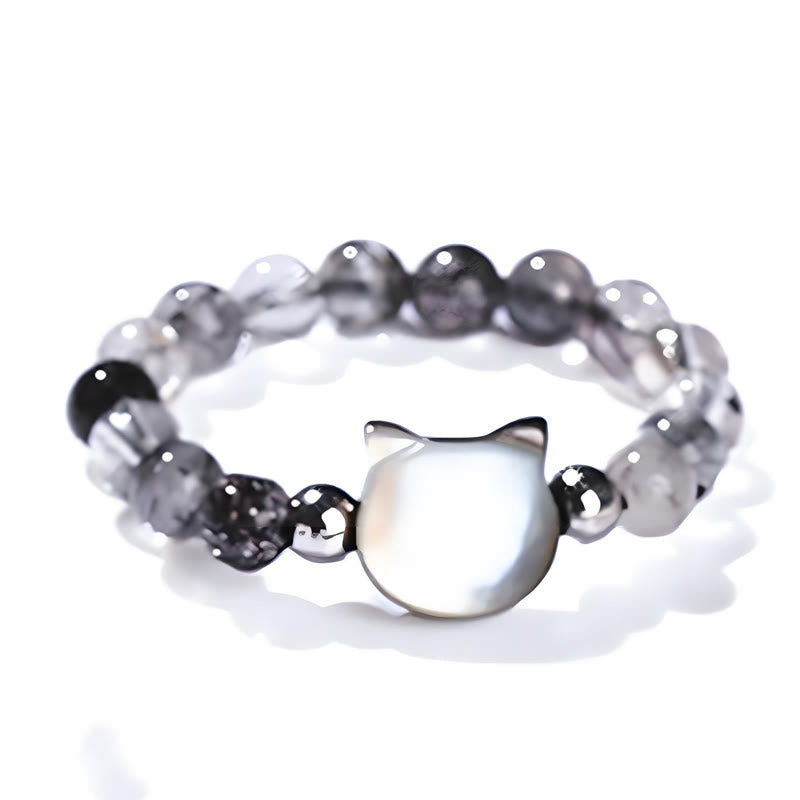 Adjustable 3mm Black Rutilated Quartz Rabbit Ring