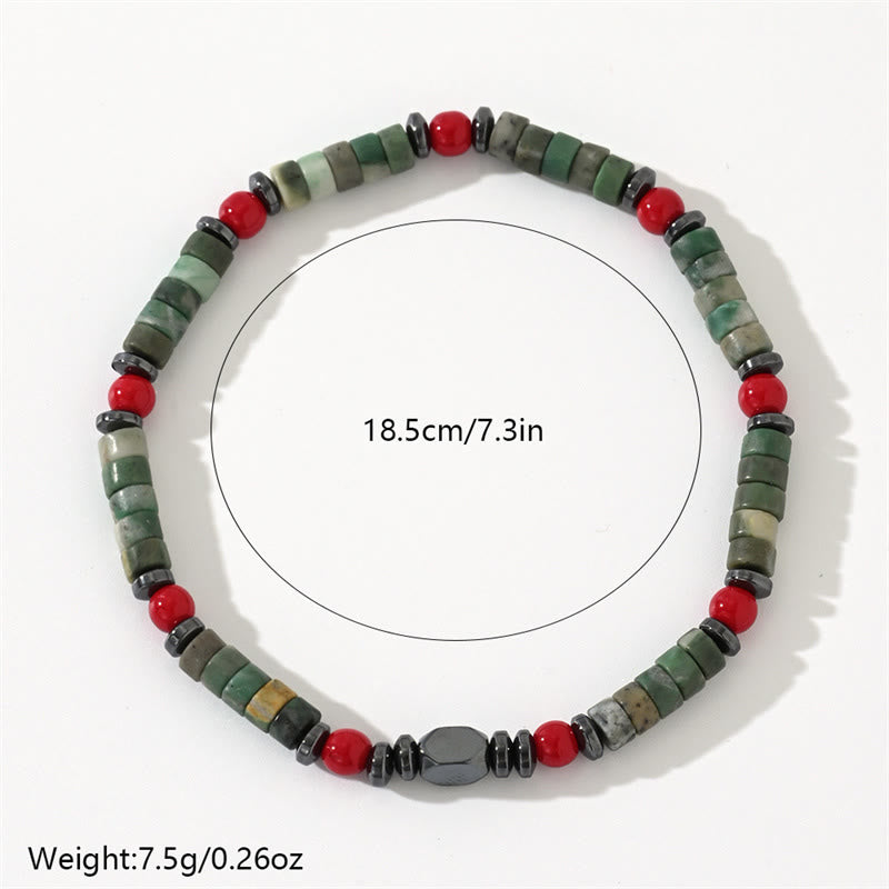 4.2mm Green Stone Hematite Red Coral Bracelet