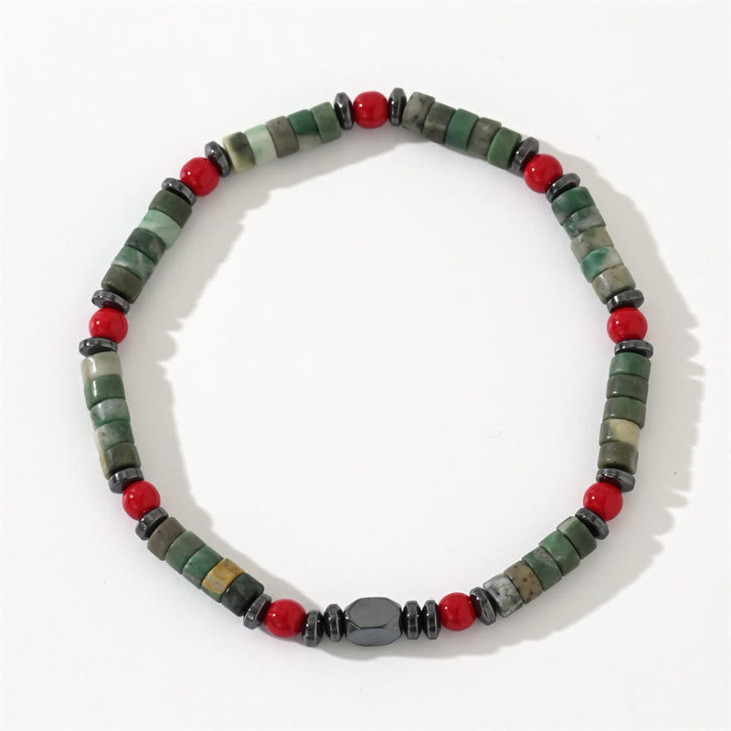 4.2mm Green Stone Hematite Red Coral Bracelet