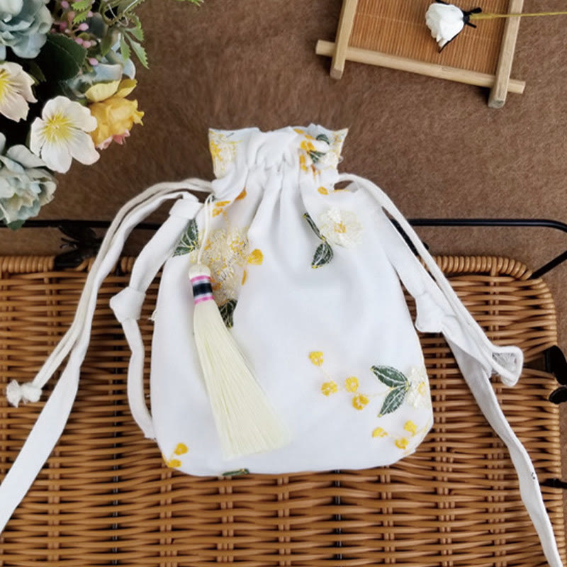 Embroidered Cherry Blossoms Vine Canvas Crossbody Bag 15x22cm