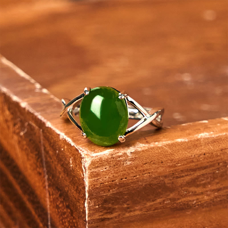 8mm Natural Jade Alloy Adjustable Abundance Ring