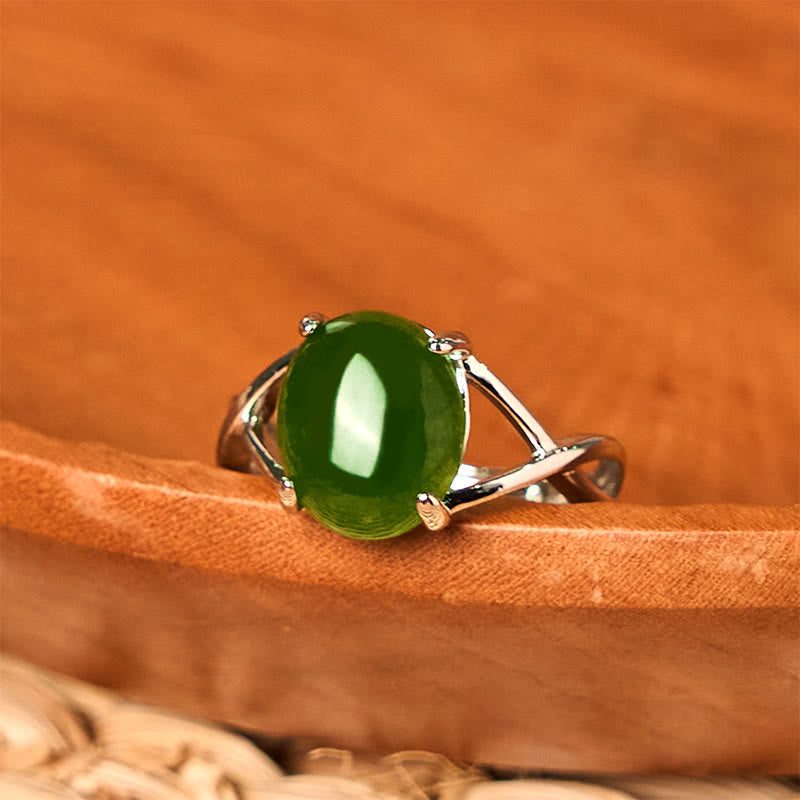 8mm Natural Jade Alloy Adjustable Abundance Ring