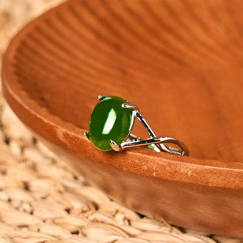 8mm Natural Jade Alloy Adjustable Abundance Ring