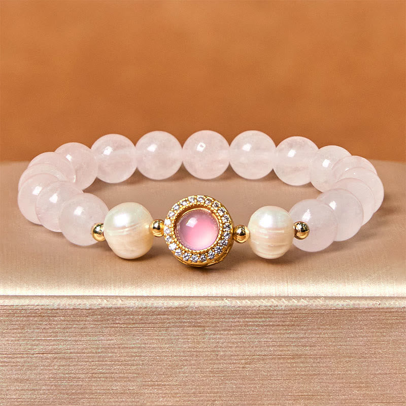 6mm Pink Crystal Pearl Warmth Bracelet for Women