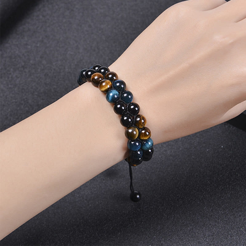 8mm Blue Tiger Eye Black Magnetite Strength Bracelet