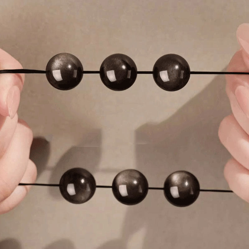 8mm Silver Sheen Obsidian Om Mani Padme Hum Bracelet