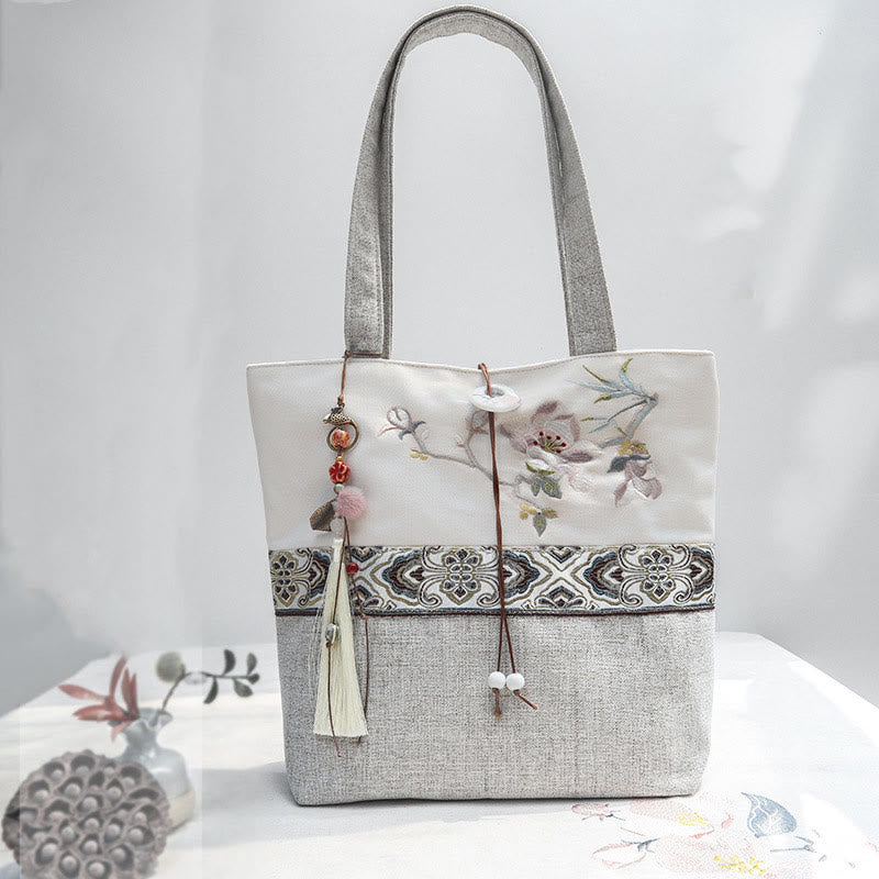 Magnolia Embroidery Canvas Polyester Yoga Bag | Durable & Stylish