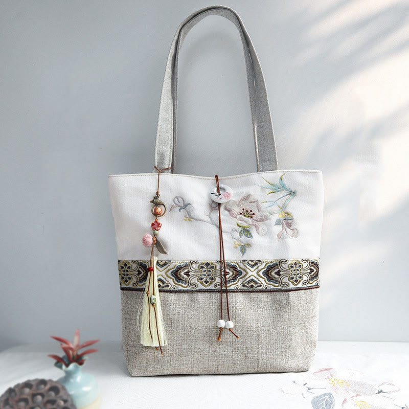 Magnolia Embroidery Canvas Polyester Yoga Bag | Durable & Stylish