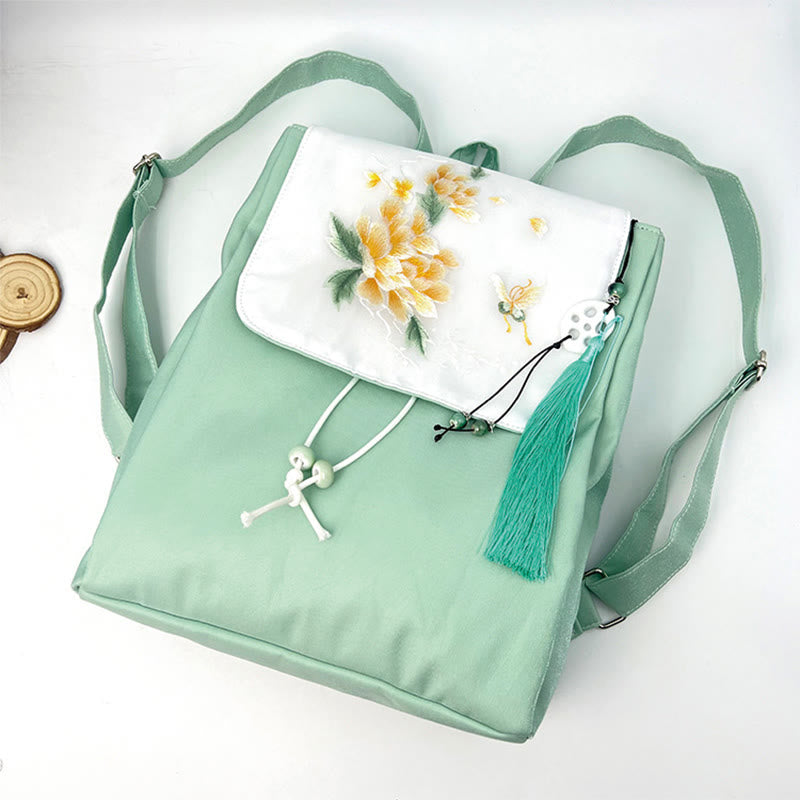 Green Peony Flowers Canvas Backpack | Mindful Clothing
