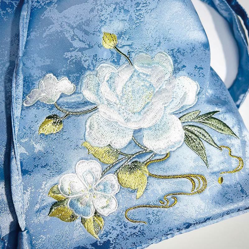 Large Blue Camellia Embroidered Backpack Spiritual Collection