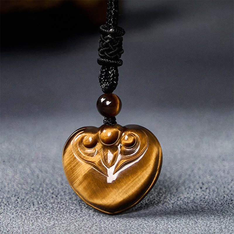 Tiger Eye Protection Rope Necklace with Heart Pendant