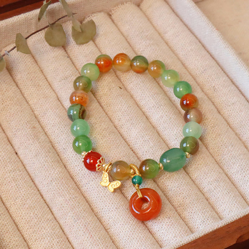 8mm Peacock Agate Butterfly Peace Buckle Bracelet