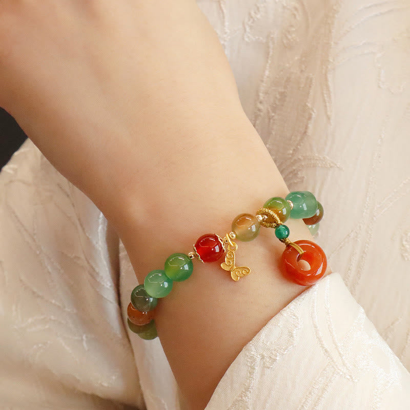 8mm Peacock Agate Butterfly Peace Buckle Bracelet