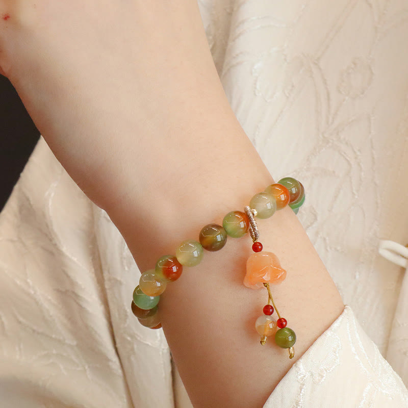 8mm Peacock Agate Butterfly Peace Buckle Bracelet