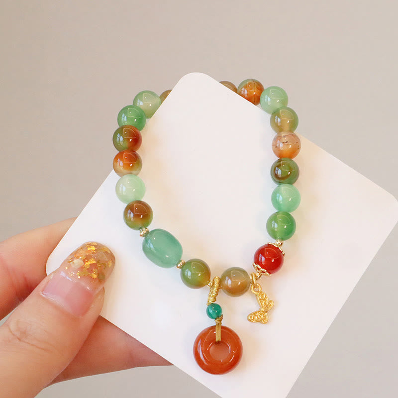 8mm Peacock Agate Butterfly Peace Buckle Bracelet