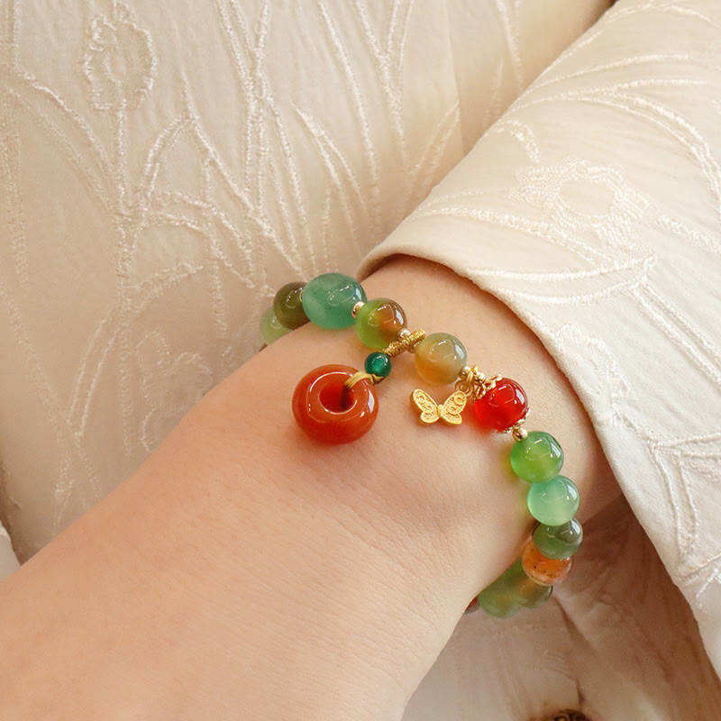 8mm Peacock Agate Butterfly Peace Buckle Bracelet