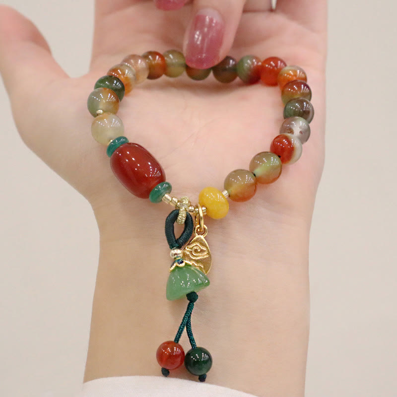 8mm Peacock Agate Ruyi As One Wishes Bracelet