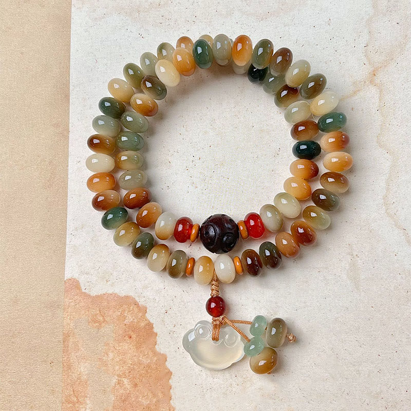 9x6mm Bodhi Seed Double Wrap Bracelet with Peace Lock Charm for Wisdom