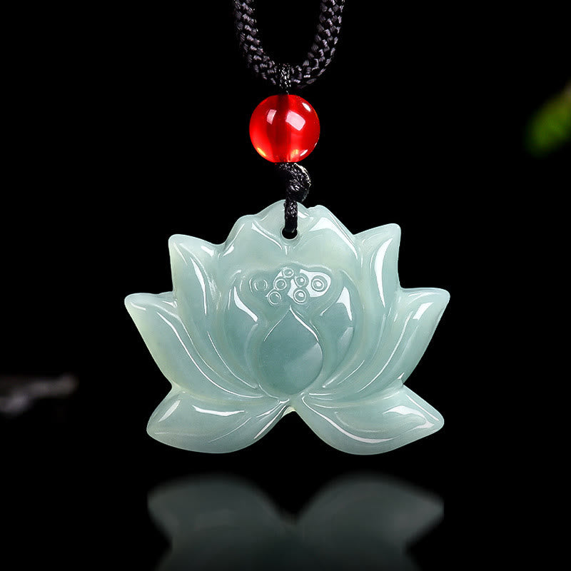 Lotus Carved Jade Prosperity Necklace Pendant 22mm