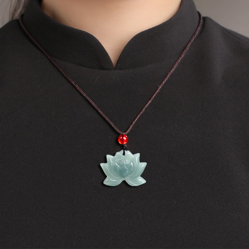Lotus Carved Jade Prosperity Necklace Pendant 22mm