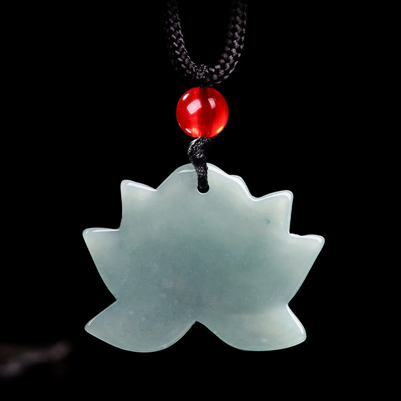 Lotus Carved Jade Prosperity Necklace Pendant 22mm