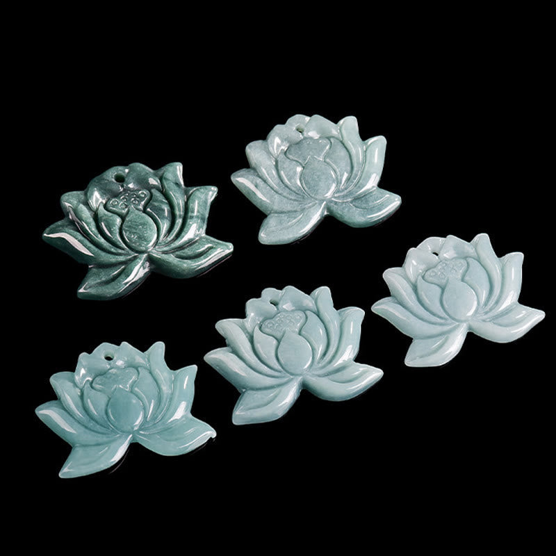 Lotus Carved Jade Prosperity Necklace Pendant 22mm