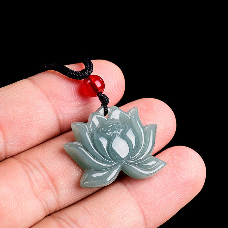 Lotus Carved Jade Prosperity Necklace Pendant 22mm
