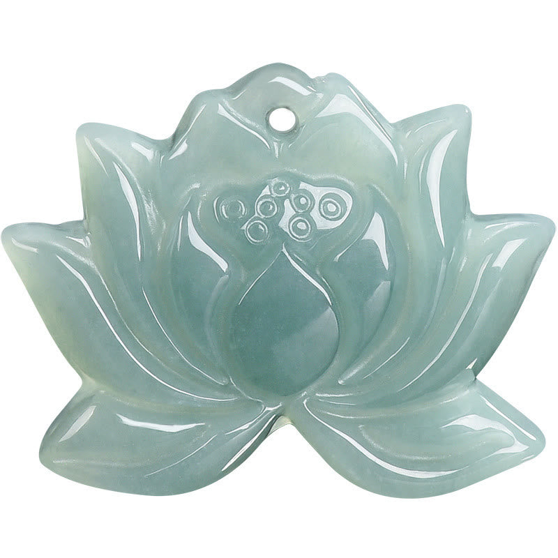 Lotus Carved Jade Prosperity Necklace Pendant 22mm