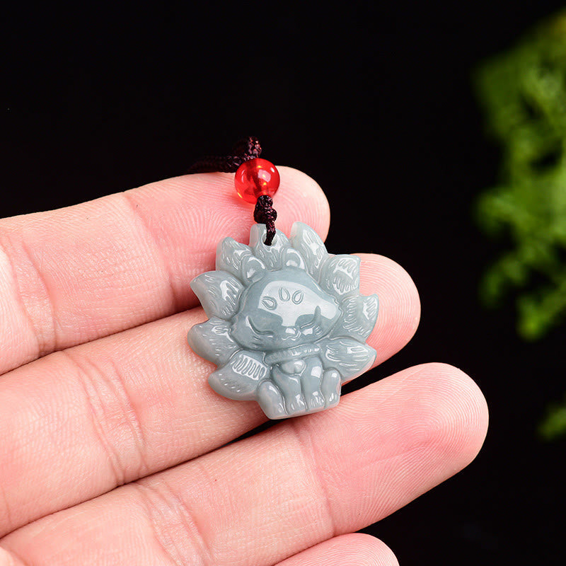 Green Jade Nine Tailed Fox Necklace - Prosperity Symbol