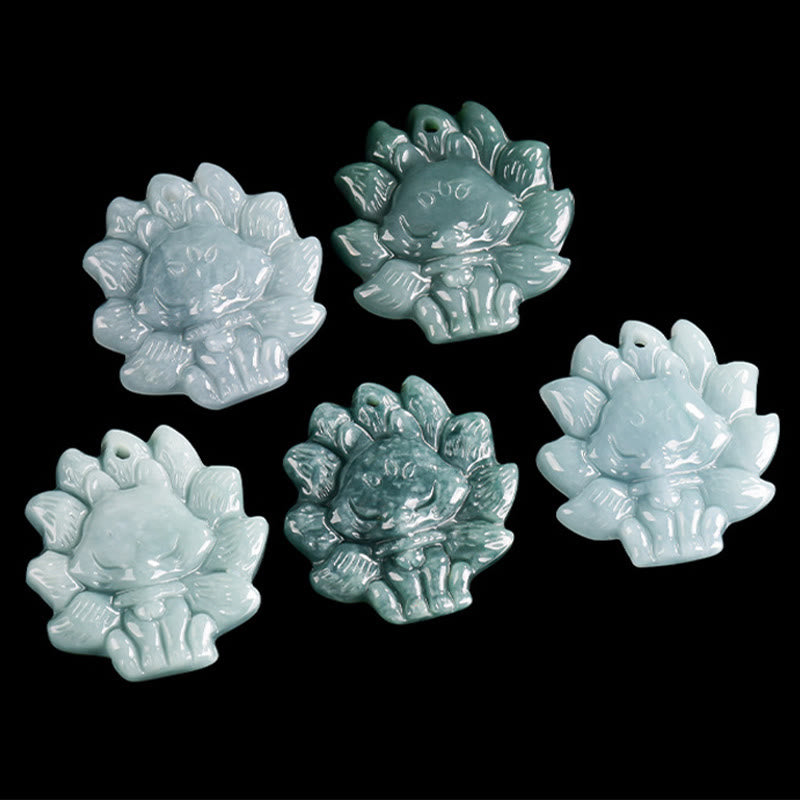 Green Jade Nine Tailed Fox Necklace - Prosperity Symbol