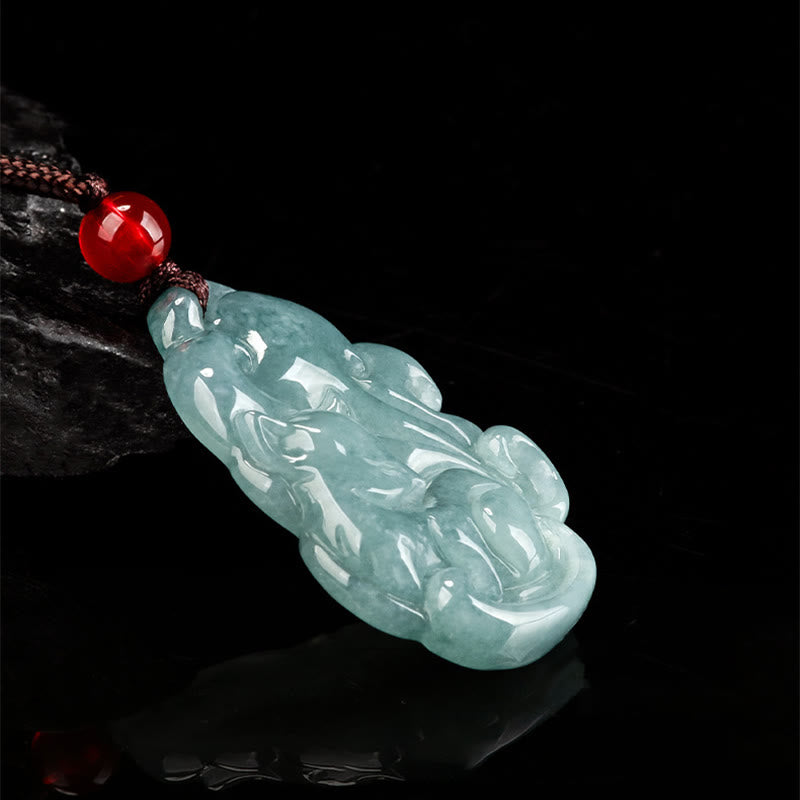 Green Jade Necklace with Nine Tailed Fox Pendant