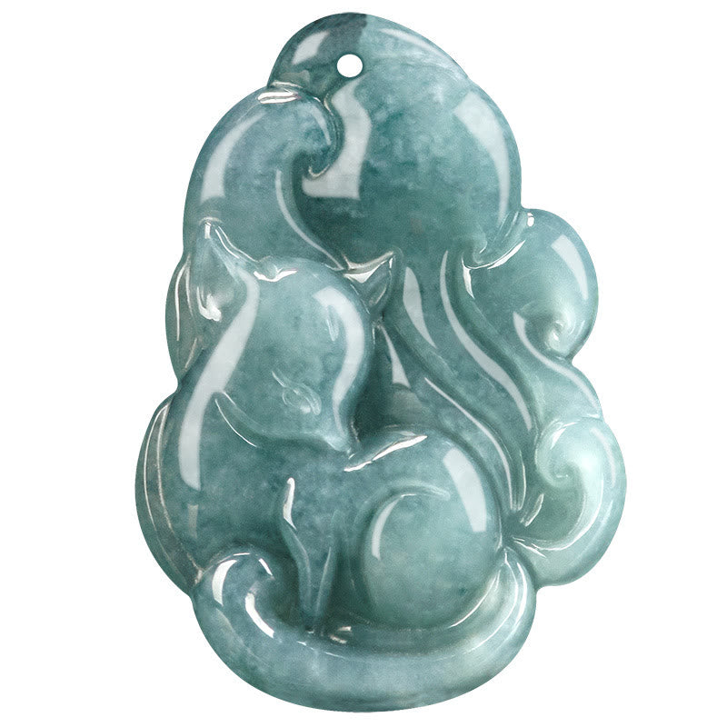 Green Jade Necklace with Nine Tailed Fox Pendant