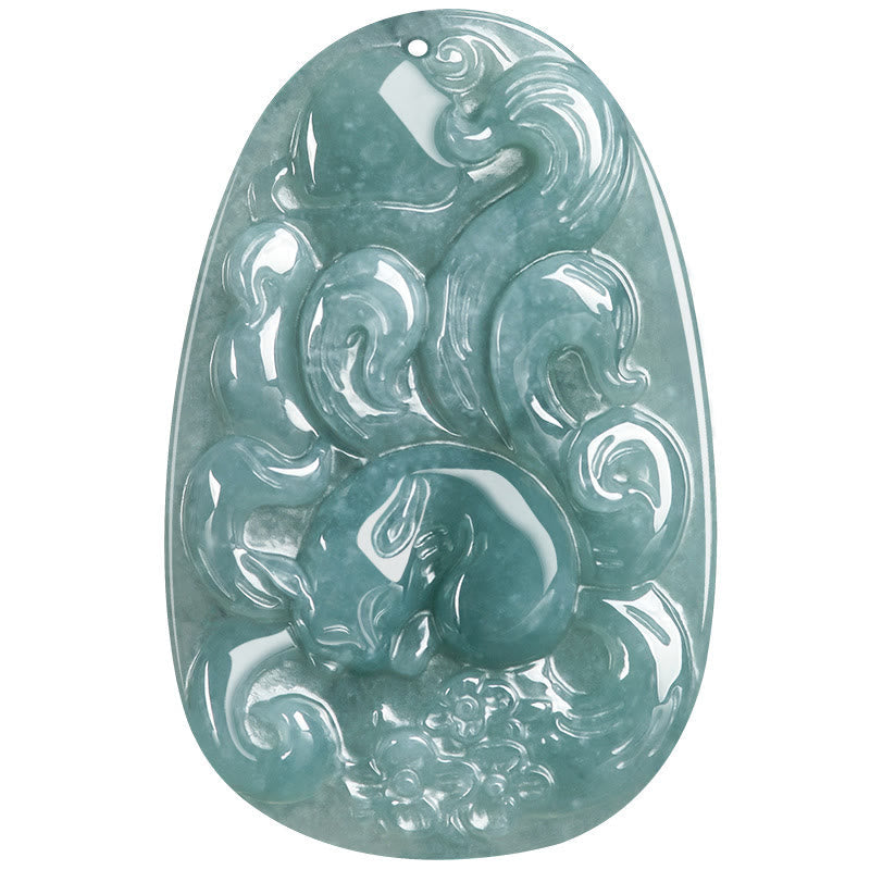 Green Jade Nine Tailed Fox Luck Necklace Pendant