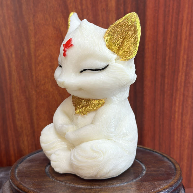 Ivory Fruit Nine-Tailed Fox Spiritual Animal Figurine 11cm