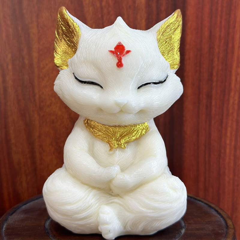 Ivory Fruit Nine-Tailed Fox Spiritual Animal Figurine 11cm