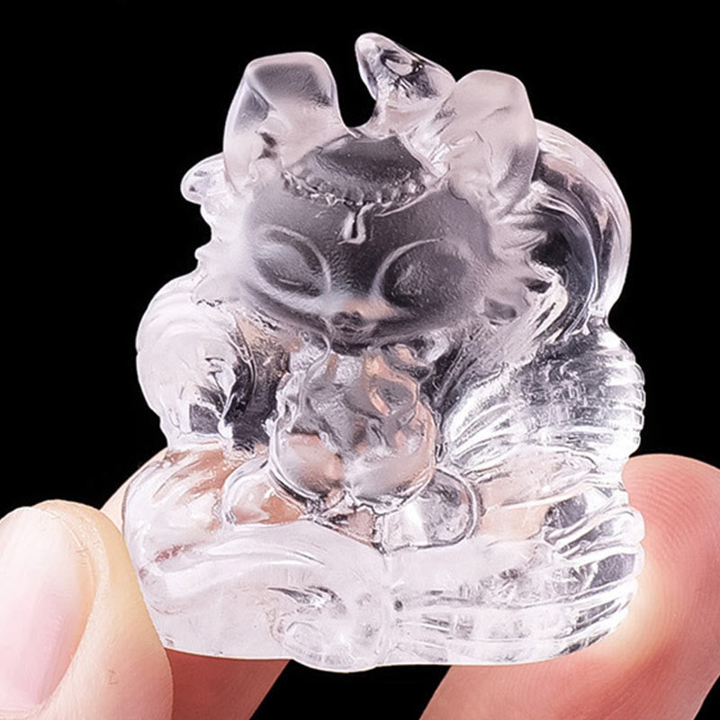3x3.8cm White Crystal Nine Tailed Fox Carved Decor